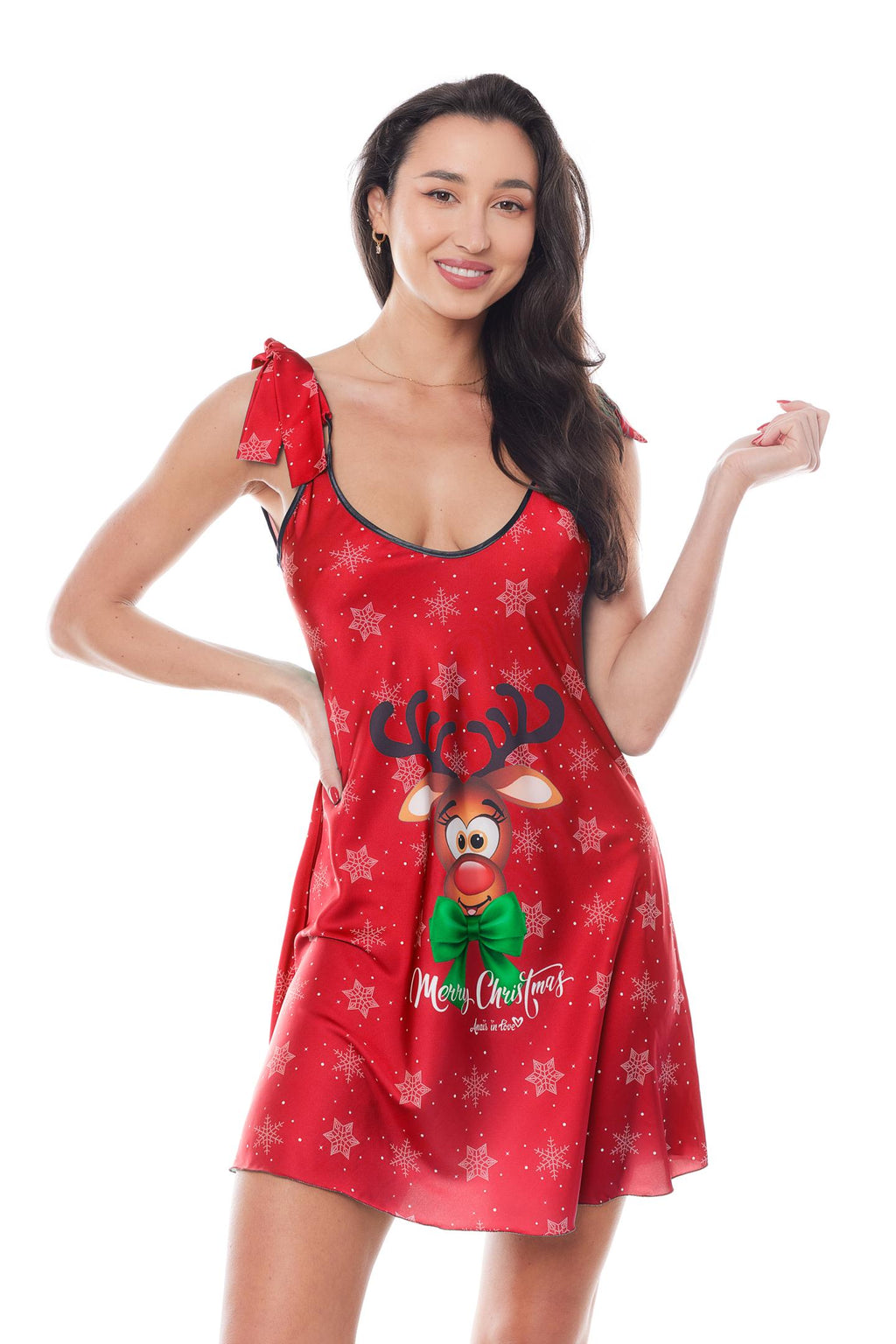 red Christmas dress with reindeer - 2XL/3XL