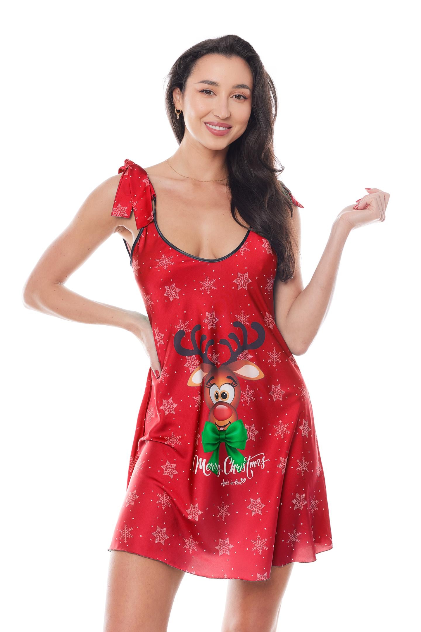 red Christmas dress with reindeer - 2XL/3XL