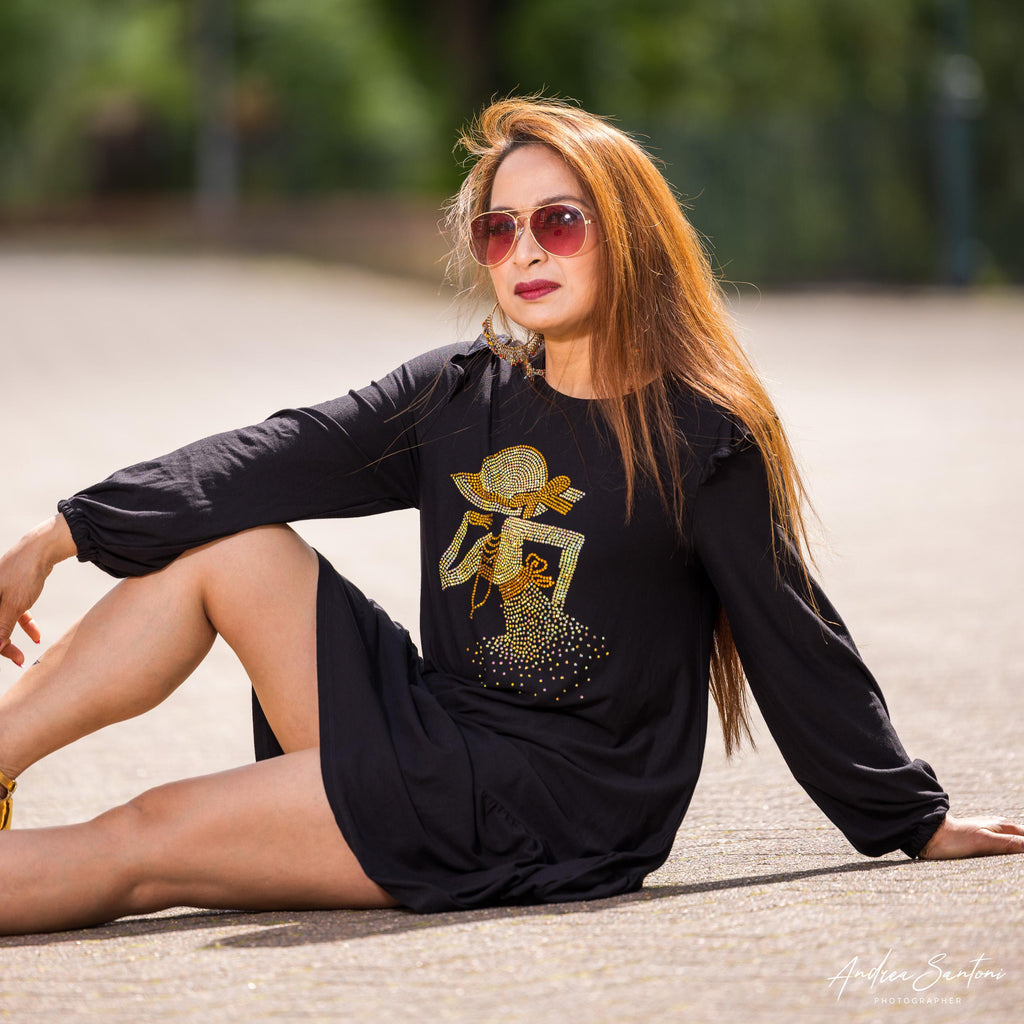 African Fashion Ankara Blinged Stylish Gown- Black