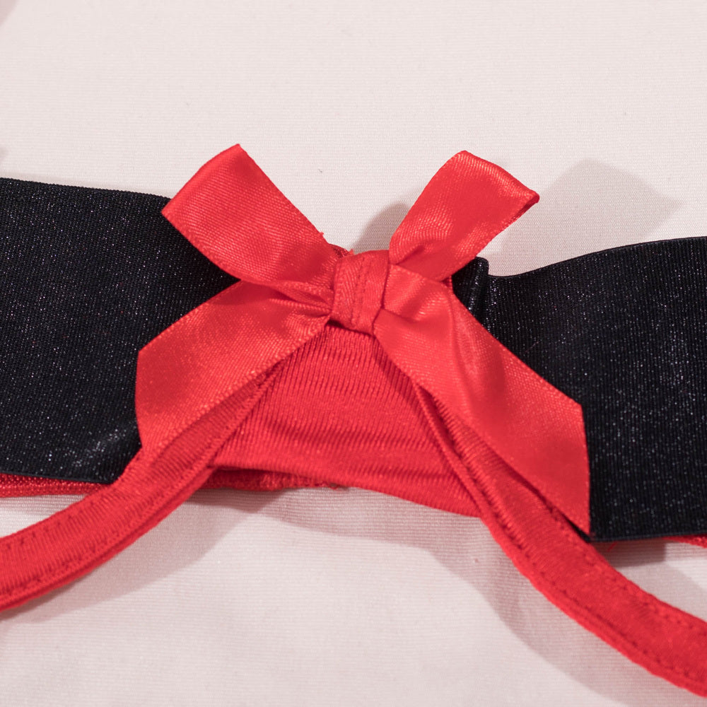 Stunning Christmas Cutout Bra Set with Bows and Wide Belt Bow Details