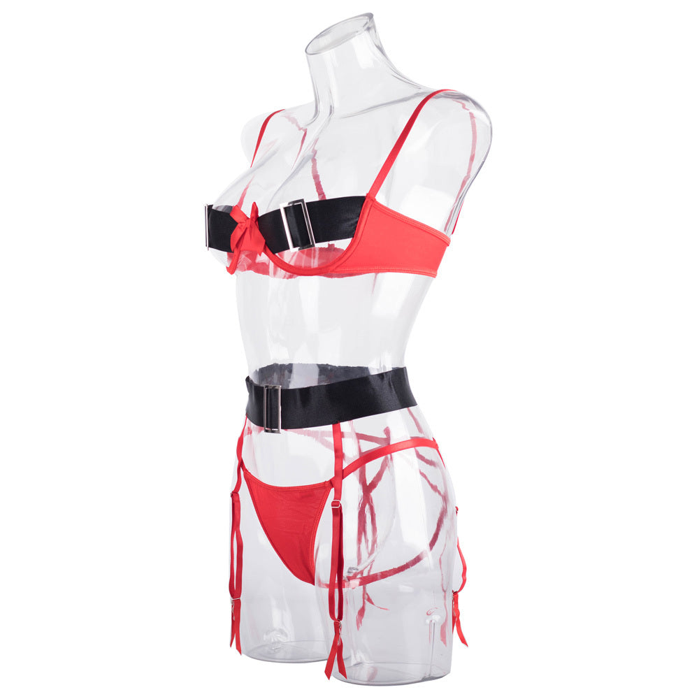 Stunning Christmas Cutout Bra Set with Bows and Wide Belt Side View