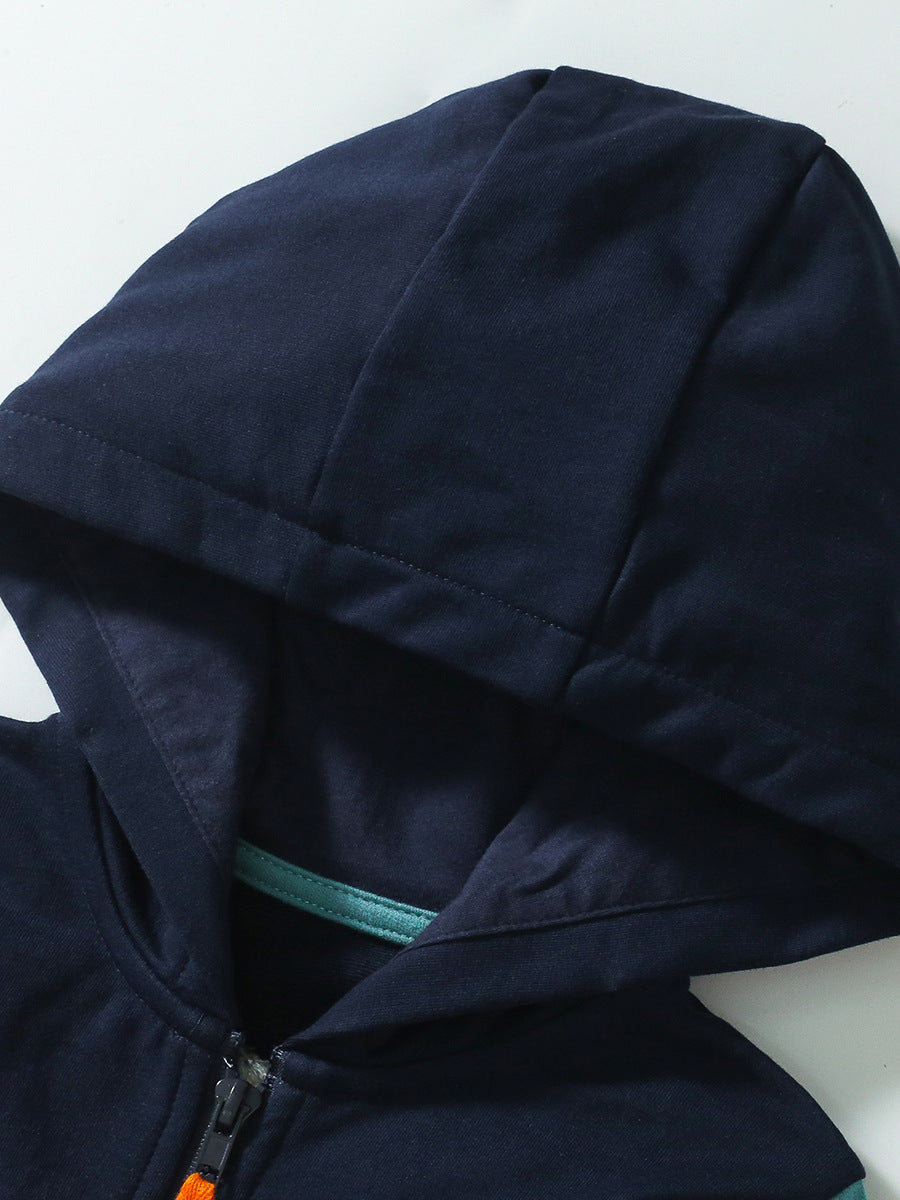 High Quality Spring And Autumn Boys Color Patchwork Long Sleeves Top Pullover Hoodie And Pants Clothing Set-2