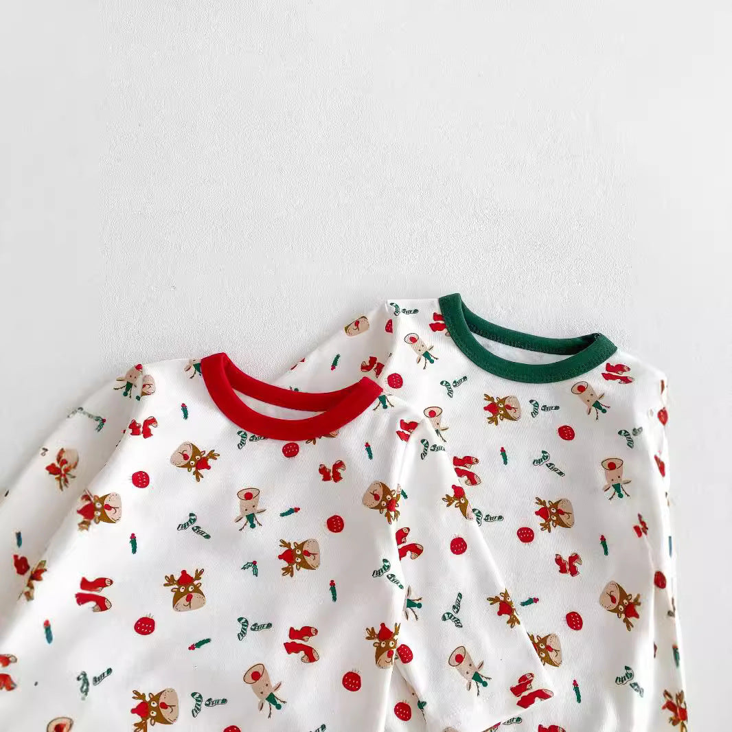 Autumn Arrival Baby Unisex Long Sleeves Christmas Cartoon Onesies with Hat and Plain Pants-4