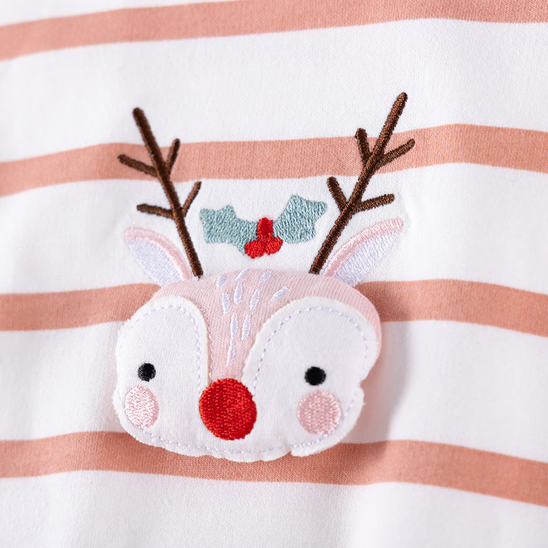 Spring and Autumn Girls Christmas Cartoon Pattern Long Sleeves Crew Neck Top Sweatshirt and Pants Clothing Set-3