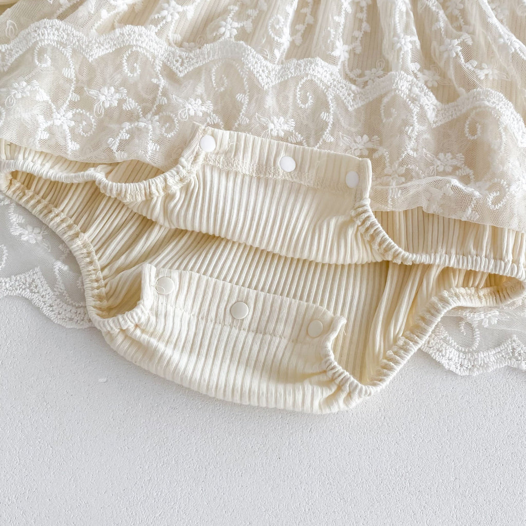 Autumn Arrival Baby Girls Long Sleeves Floral Embroidery Tulle Onesies Dress-3