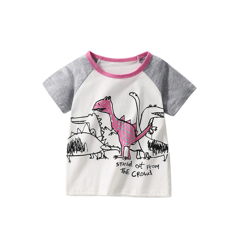 Summer Boys’ Animals Cartoon Pattern T-shirt in European and American Style-0