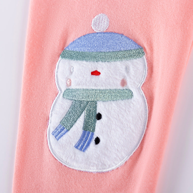 Spring and Autumn Girls Christmas Cartoon Pattern Long Sleeves Crew Neck Top Sweatshirt and Pants Clothing Set-2